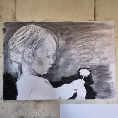 Mädchen mit Löwenzahn. Stufe 1.