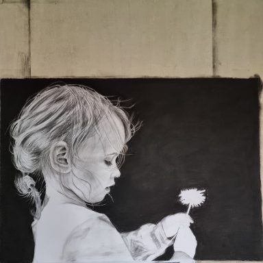 Mädchen mit Löwenzahn. Stufe 3.