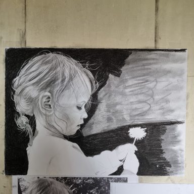 Mädchen mit Löwenzahn. Stufe 2.